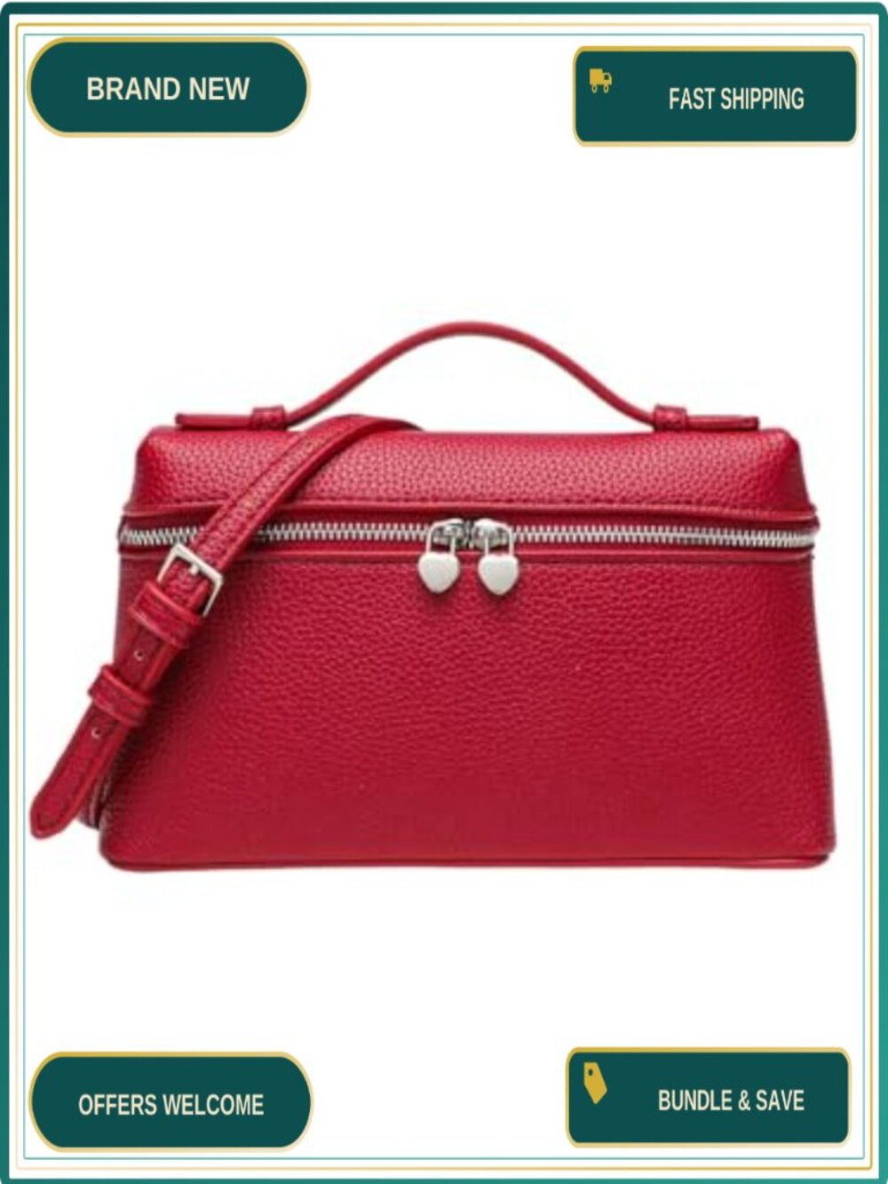 Faux Leather Crossbody Bag Square Satchel Double Strap Zipper Clutch